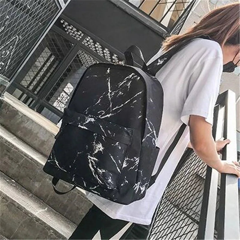 Teenager Backpack Boys Girls Marble Stone Print Backpack Rucksack