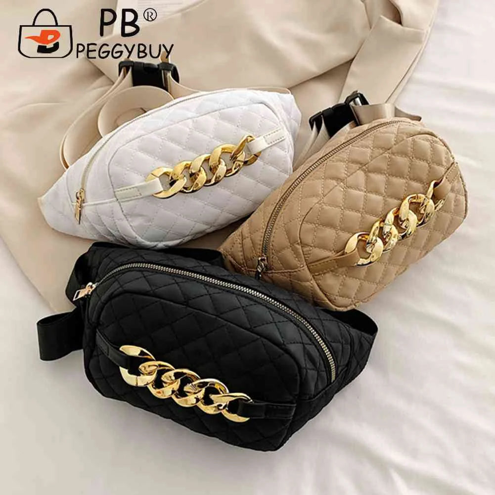Thick Chain Fanny Pack Bum Bag Quilted Crossbody Bag