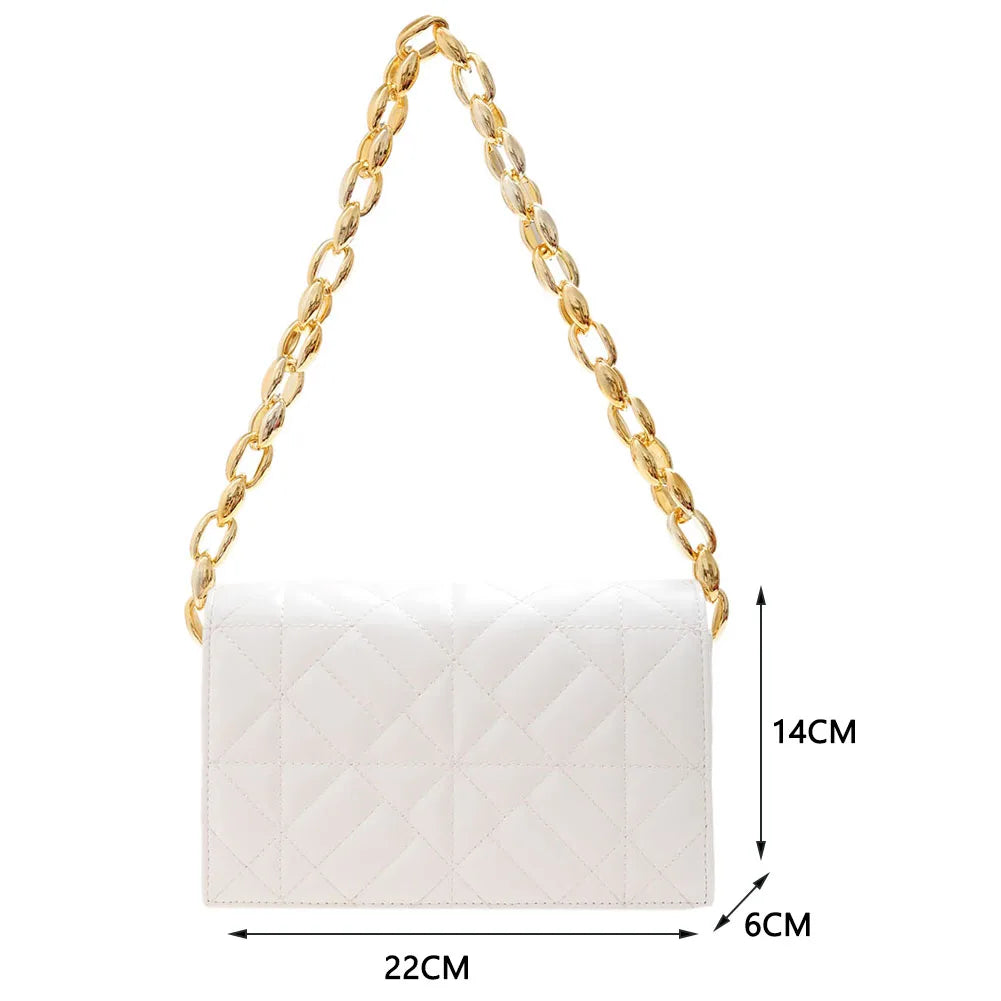 Geometric Embossed Chain Shoulder Bag Women Small Flap Purse Handbag