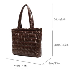 Nylon Quilted Shoulder Tote Large Capacity Cotton Padded Solid Top-handle Bag