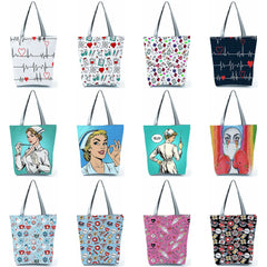 Cartoon Dentist Nurse Shoulder Bag Eco Reusable Shopping Bag Women Handbag