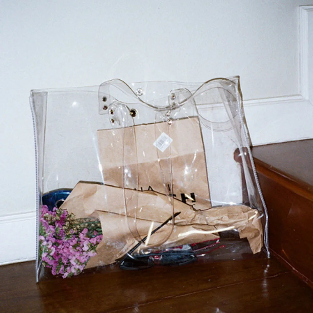 Clear PVC Shoulder Bag for Women Large Tote Crystal Handbag