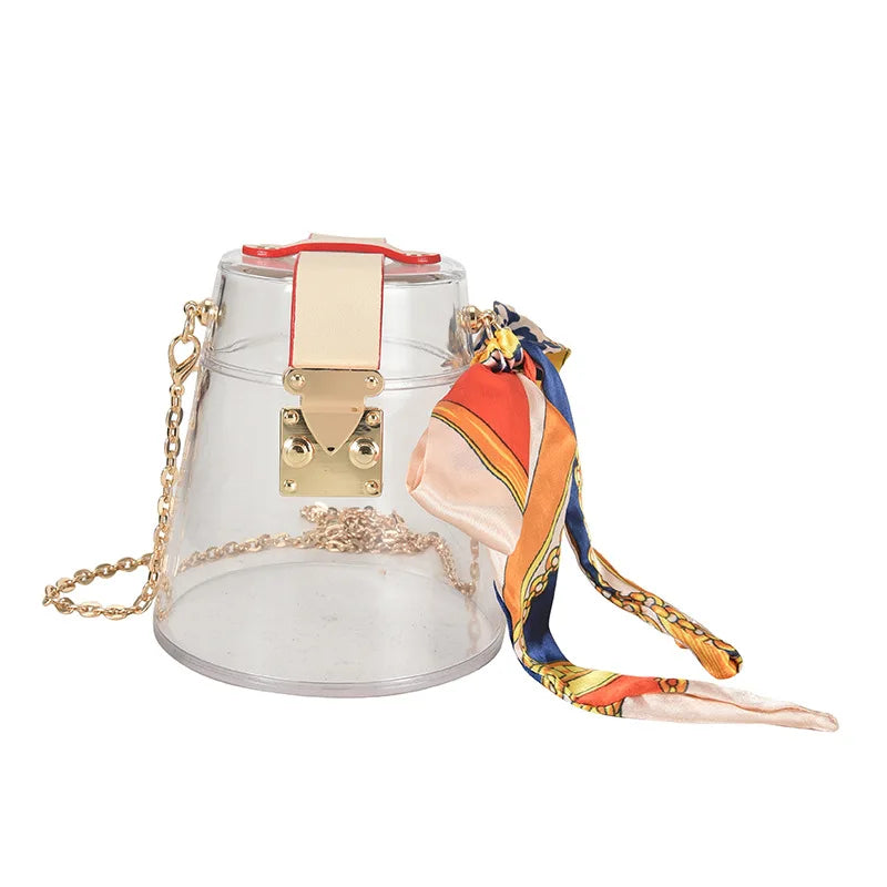 Transparent Acrylic Chain Crossbody Bag Square Mini Bucket Bag