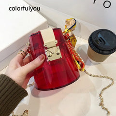 Transparent Acrylic Chain Crossbody Bag Square Mini Bucket Bag