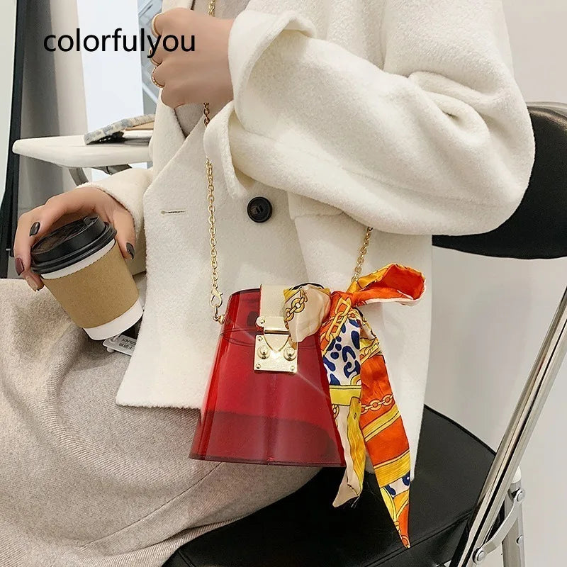 Transparent Acrylic Chain Crossbody Bag Square Mini Bucket Bag