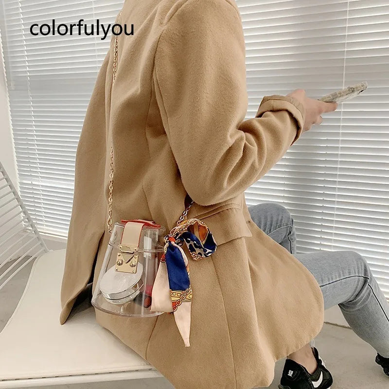 Transparent Acrylic Chain Crossbody Bag Square Mini Bucket Bag
