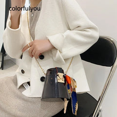 Transparent Acrylic Chain Crossbody Bag Square Mini Bucket Bag