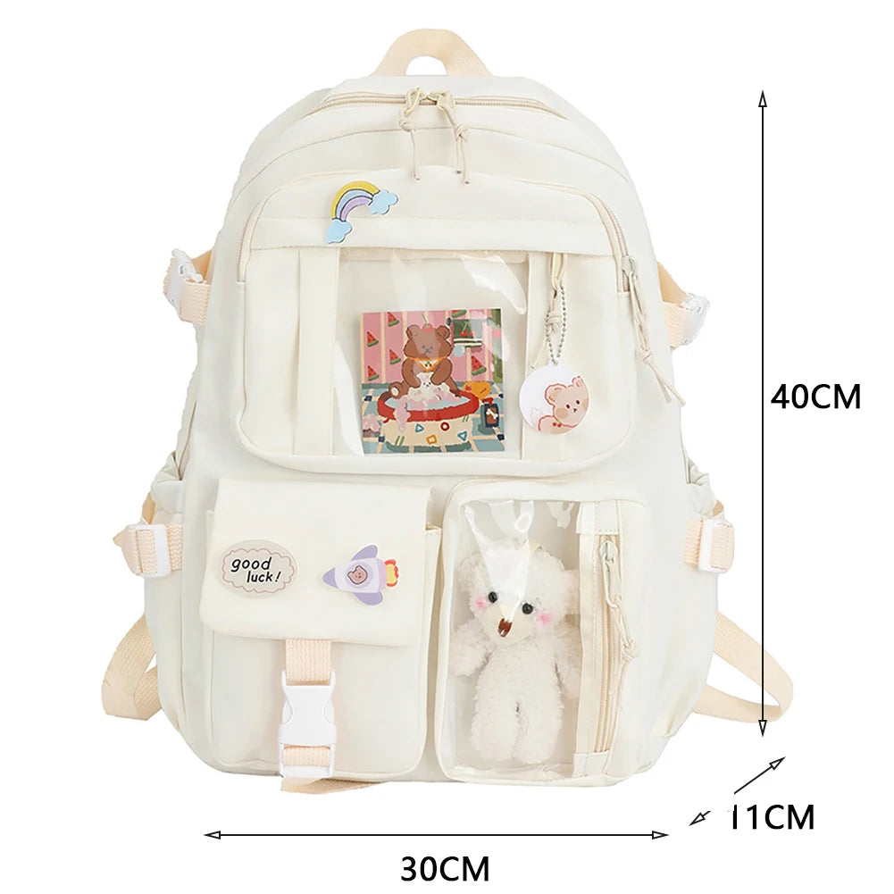 Solid Nylon Backpack Large Capacity Knapsack for Women Students
