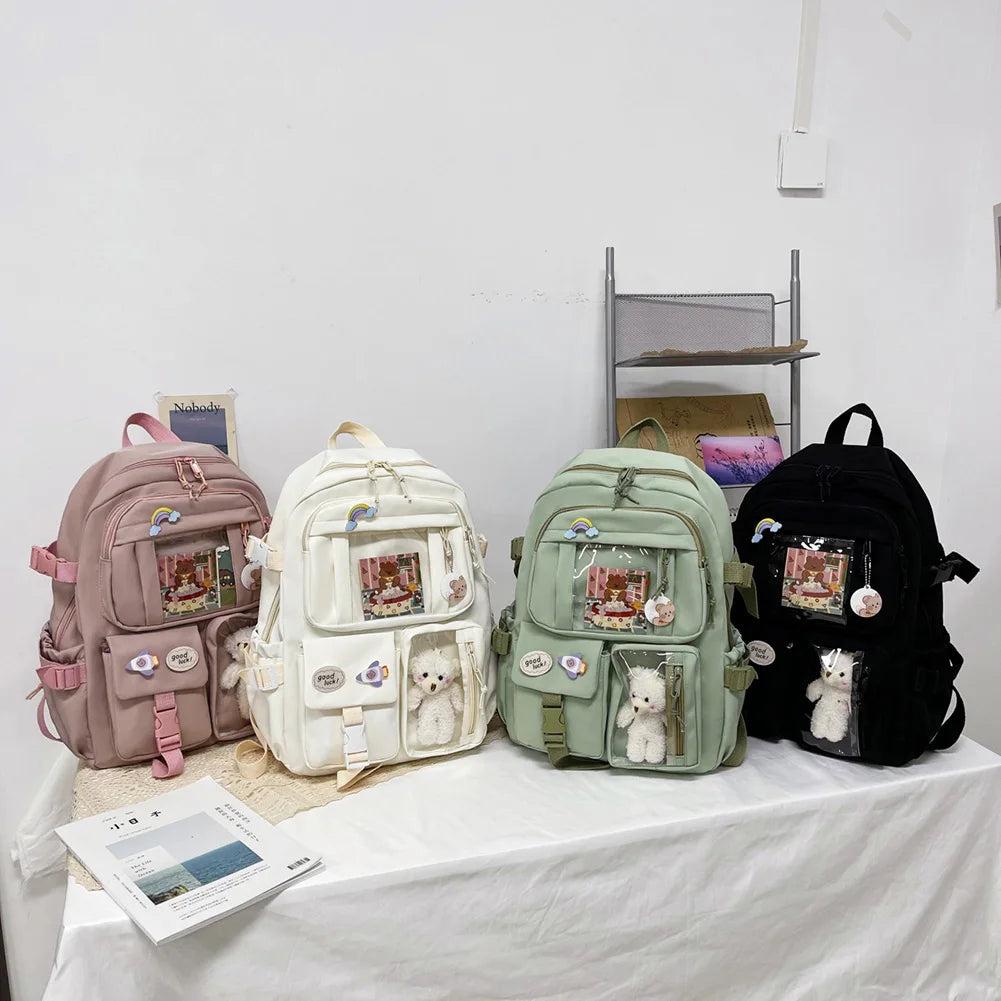 Solid Nylon Backpack Large Capacity Knapsack for Women