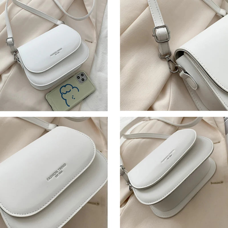 Small Leather Crossbody Bag Women Solid Flap Handbag Purse