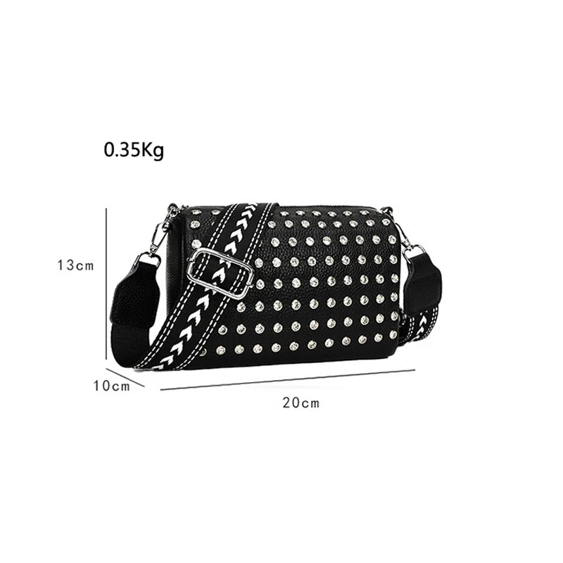 Vintage Rhinestone Sling Handbag Women Leather Tote Lady Shoulder Bag