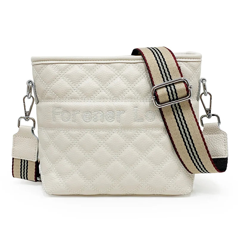 Plaid Leather Bucket Shoulder Messenger Bag for Women