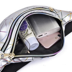 Women Silver Fanny Pack Geometric Waist Bags Chest Phone Belt Bag