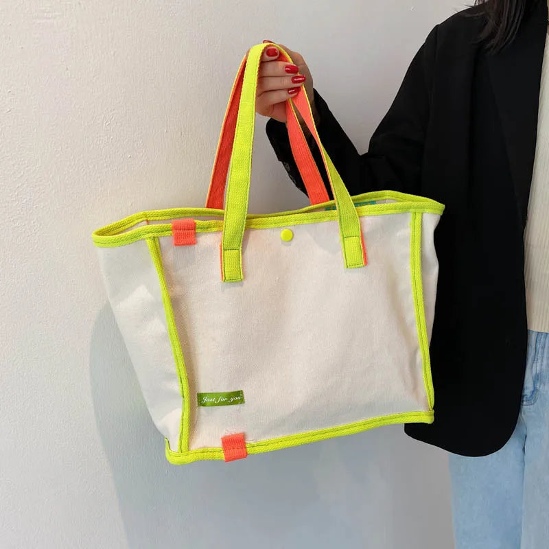 Contrast Art Canvas Shoulder Bag for Women