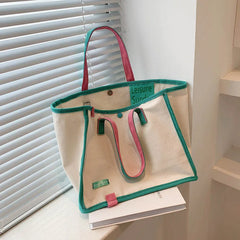Contrast Art Canvas Shoulder Bag for Women
