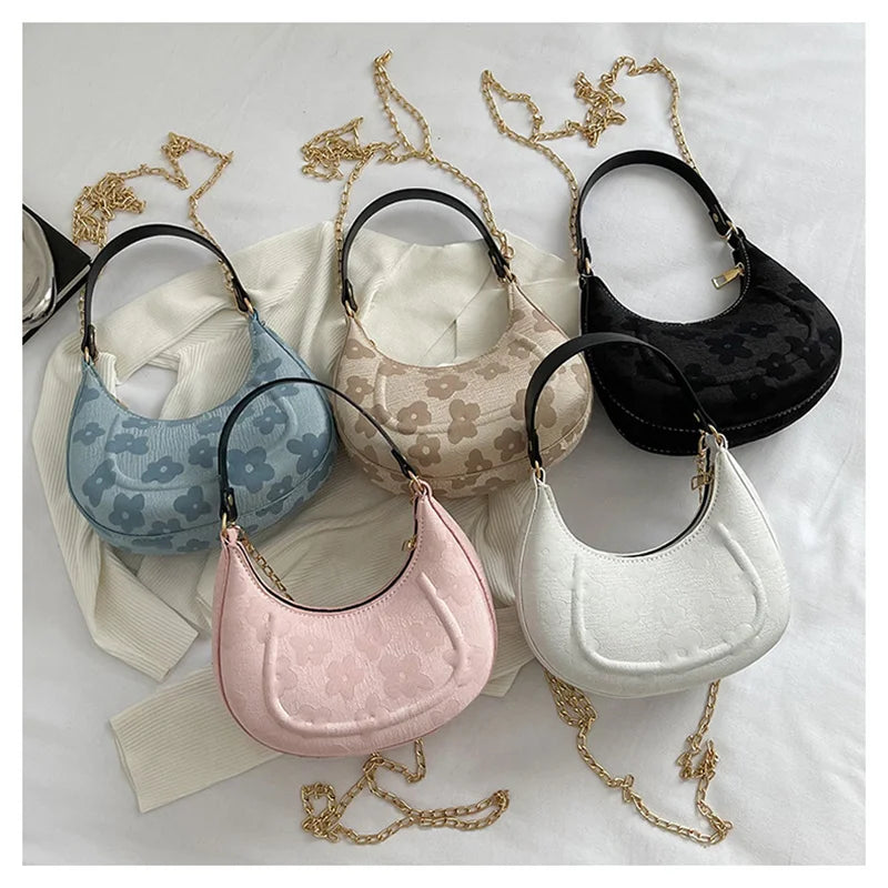 Women PU Leather Chains Crossbody Bag Flower Pouch