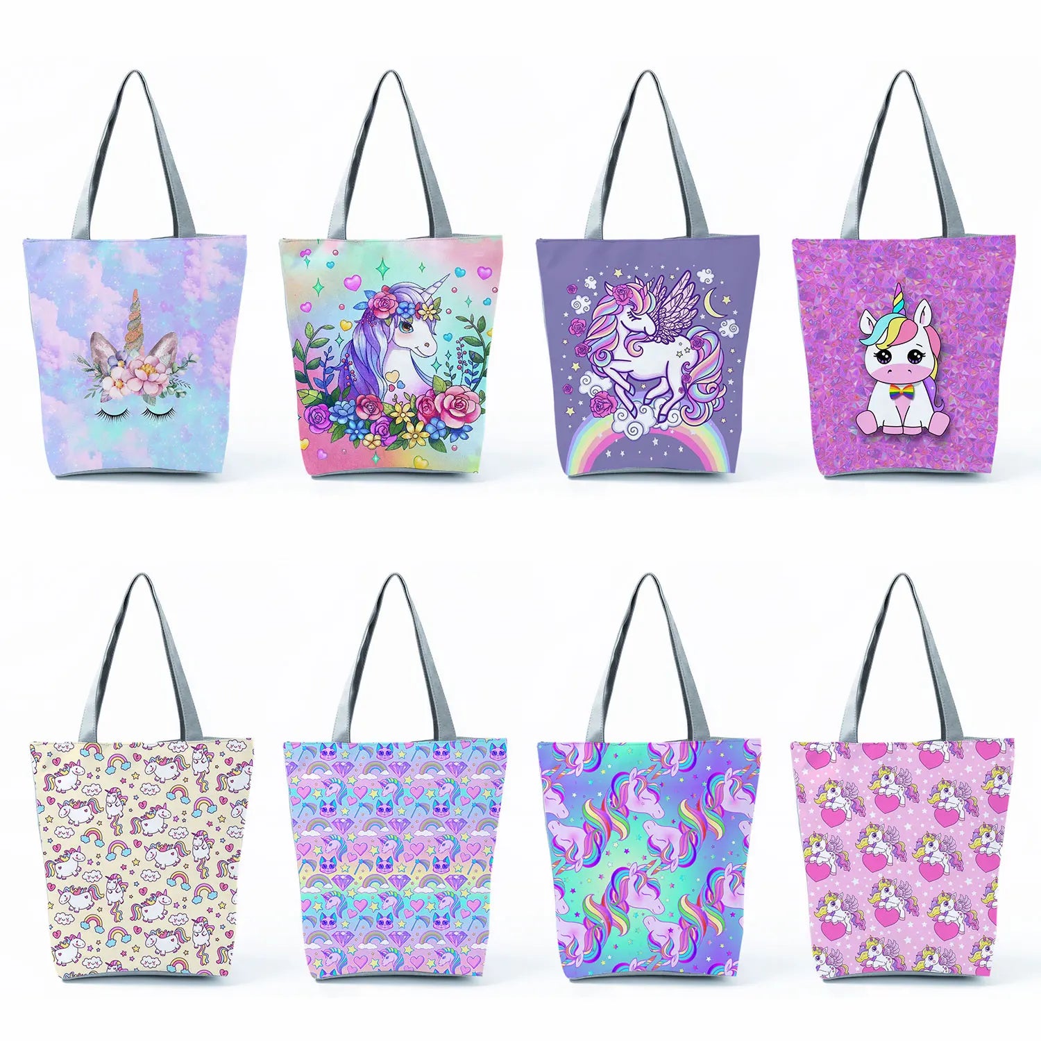 Unicorn Printing Handbags Girl Book Bag Cartoon Eco Reusable Shopping Bag
