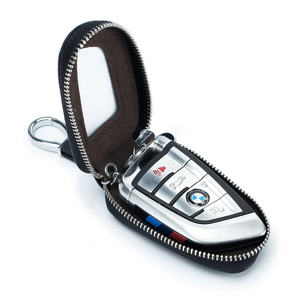 Leather Car Key Bag Organizer Zip Key Case