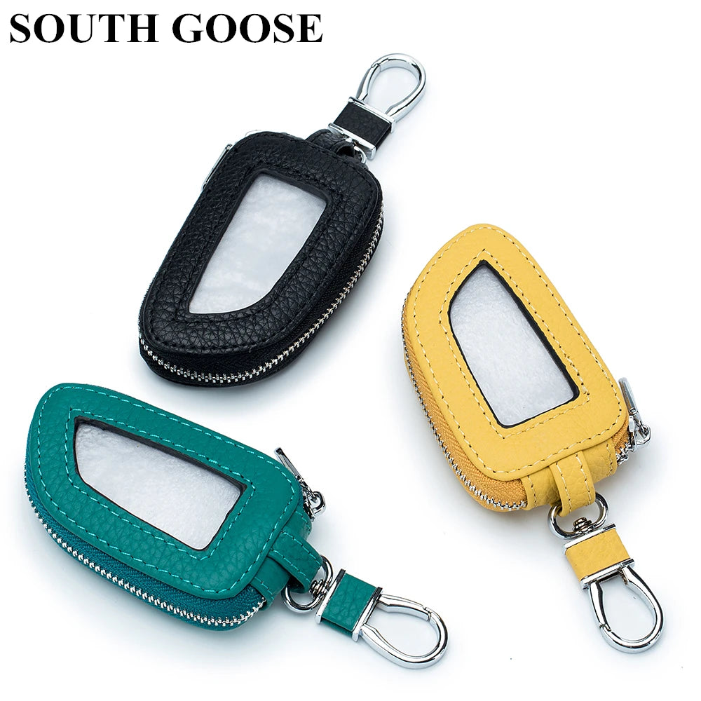Leather Car Key Bag Organizer Zip Key Case