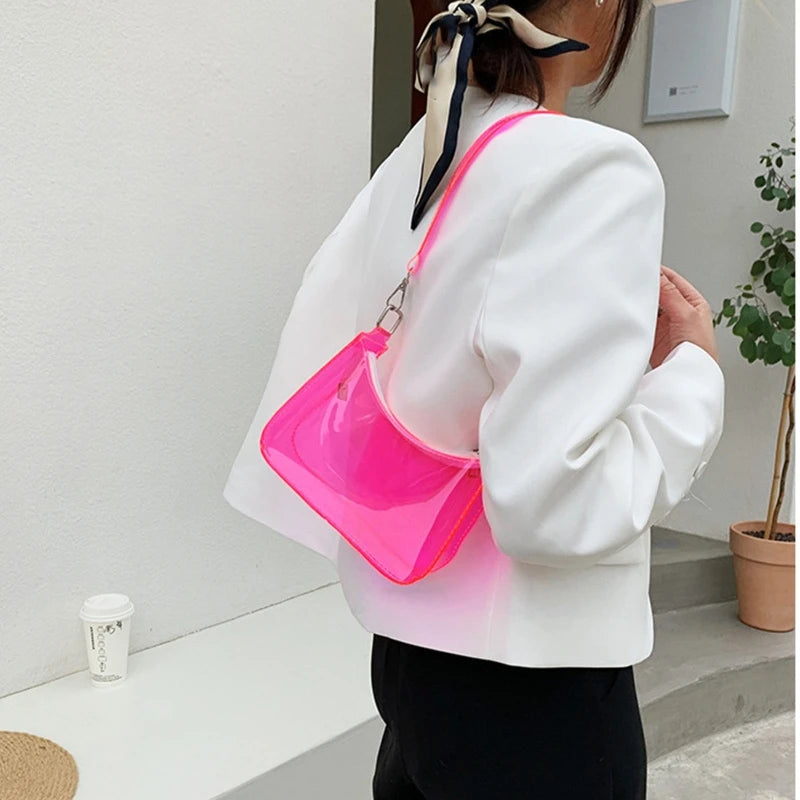 Vintage Ladies Jelly Clear Underarm Bag Casual Women Handbag