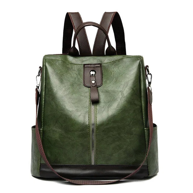 Vintage PU Leather Backpacks Women Big Capacity Travel Bookpack