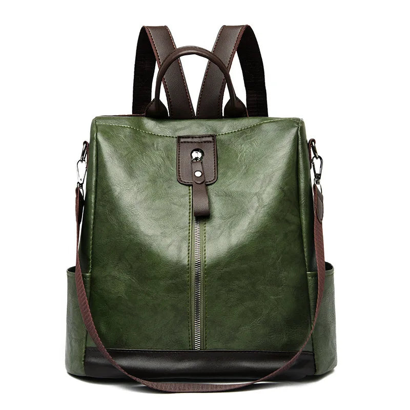 Vintage PU Leather Backpacks Women Big Capacity Travel Bookpack