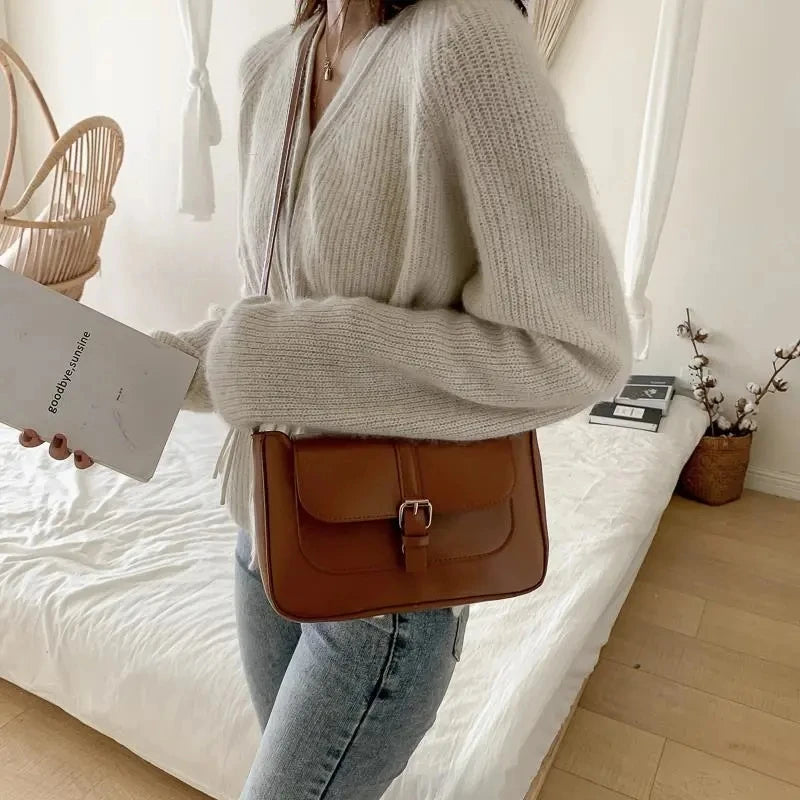 Vintage Small Flap Messenger Bag PU Leather Shoulder Crossbody Bag