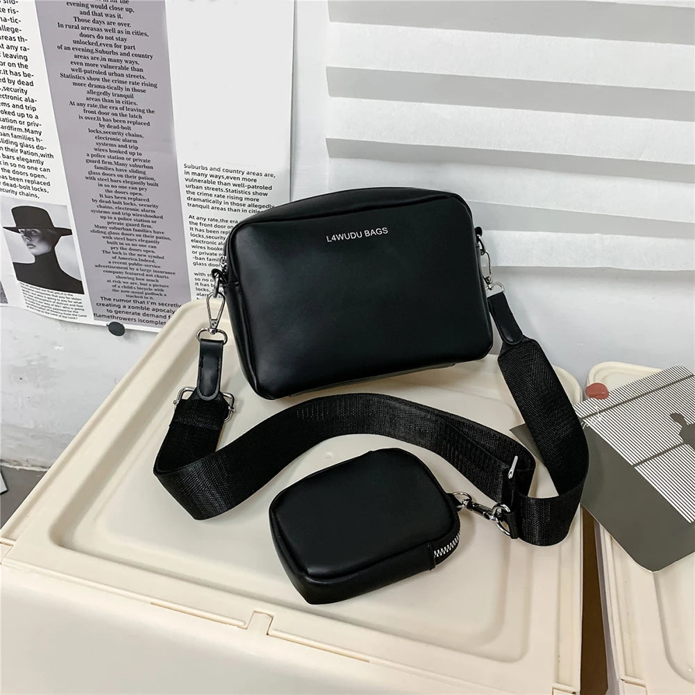 Wide Strap Crossbody Bags PU Leather Small Messenger Travel Handbags