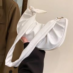 Women Armpit Bag Solid PU Leather Cloud Pleated Casual Purse