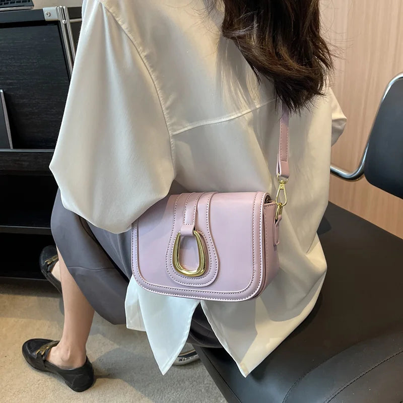 Women Small Flap Messenger Bag PU Leather Shoulder Bags Purple