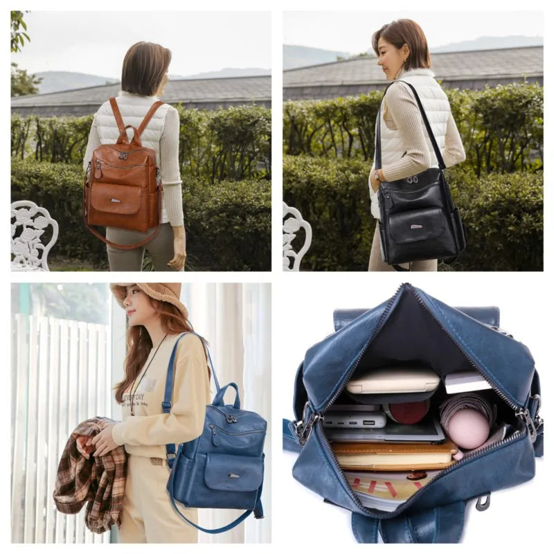 Women Backpack PU Leather Bucket School Bag Travel Knapsack