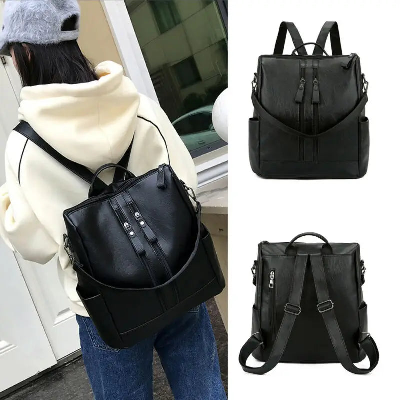 Women Backpacks PU Leather Backpack Shoulder Bags Handle Daypack