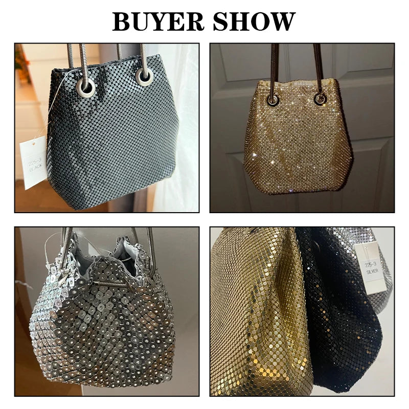 Sequin Crossbody Bucket Shoulder Bag Evening Party Purse