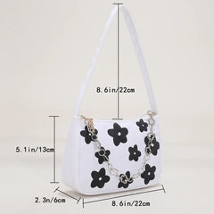 Canvas Flower Print Small Shoulder Bag Vintage Chain Mini Purse