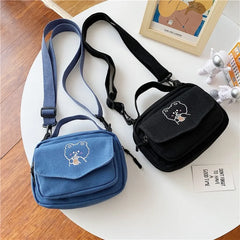 Women Canvas Shoulder Bags Cartoon Print Mini Cloth Handbags