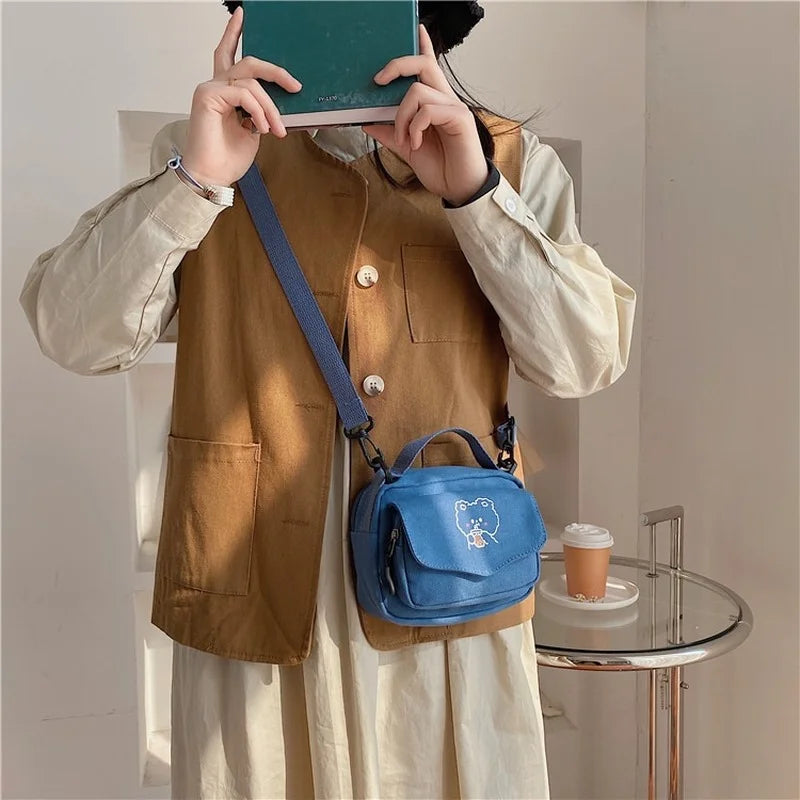 Women Canvas Shoulder Bags Cartoon Print Mini Cloth Handbags
