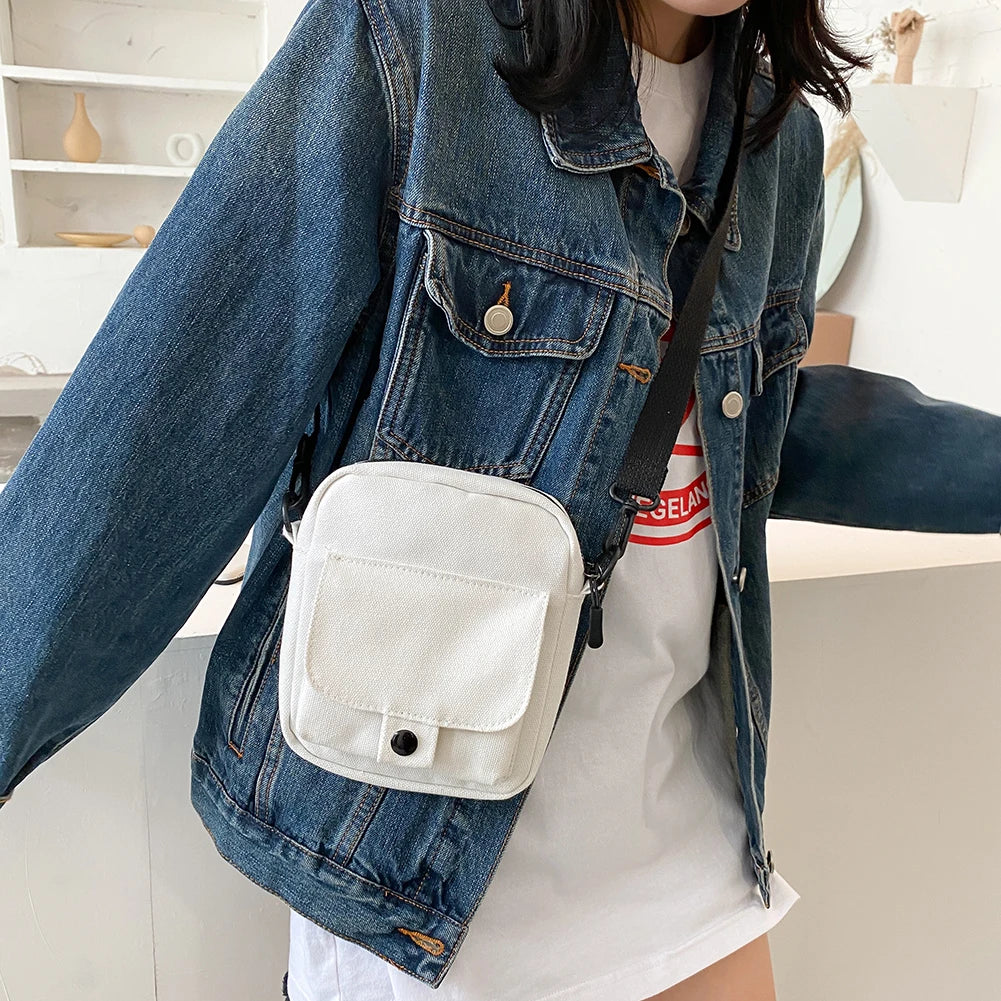 Women Canvas Shoulder Handbag Small Messenger Purse Solid Zipper Student