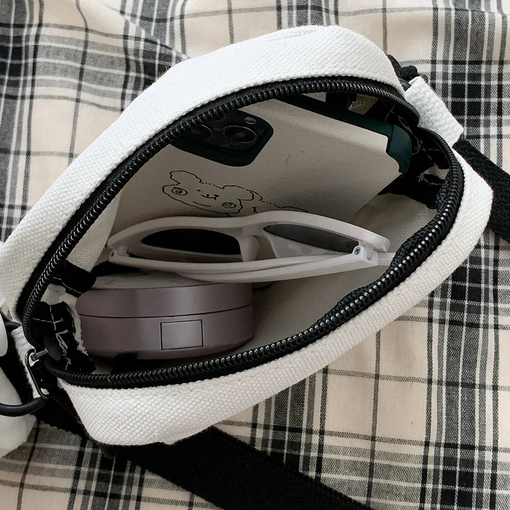 Women Canvas Shoulder Handbag Small Messenger Purse Solid Zipper Student