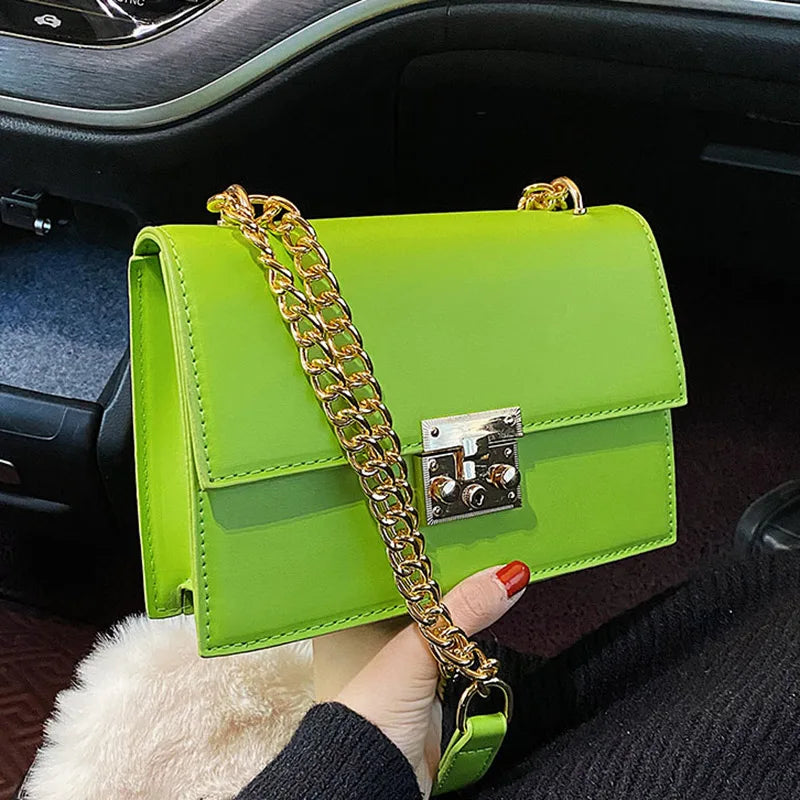 Green Chain Flap Crossbody Bag PU Leather Handbag Purse