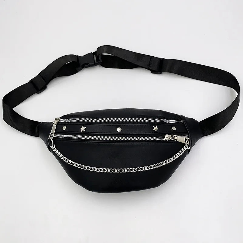 Women Chest Bag PU Leather Crossbody Shoulder Bags Punk Style Waist Bag