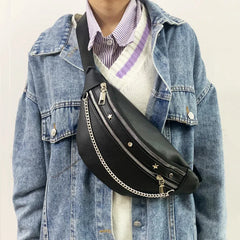 Women Chest Bag PU Leather Crossbody Shoulder Bags Punk Style Waist Bag
