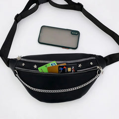 Women Chest Bag PU Leather Crossbody Shoulder Bags Punk Style Waist Bag