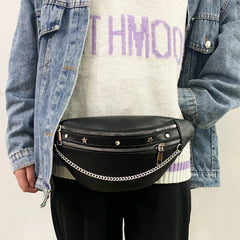 Women Chest Bag PU Leather Crossbody Shoulder Bags Punk Style Waist Bag