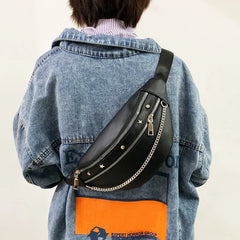 Women Chest Bag PU Leather Crossbody Shoulder Bags Punk Style Waist Bag