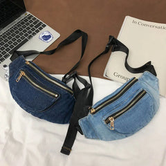Women Denim Chest Bag Waist Bag Fanny Pack Clutches Purse
