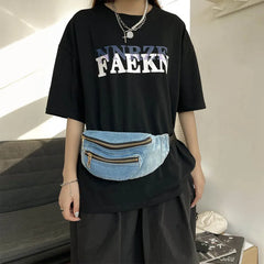 Women Denim Chest Bag Waist Bag Fanny Pack Clutches Purse