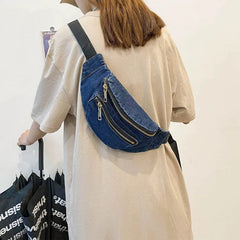 Women Denim Chest Bag Waist Bag Fanny Pack Clutches Purse
