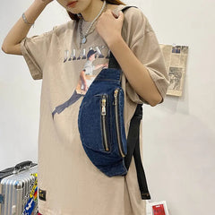 Women Denim Chest Bag Waist Bag Fanny Pack Clutches Purse