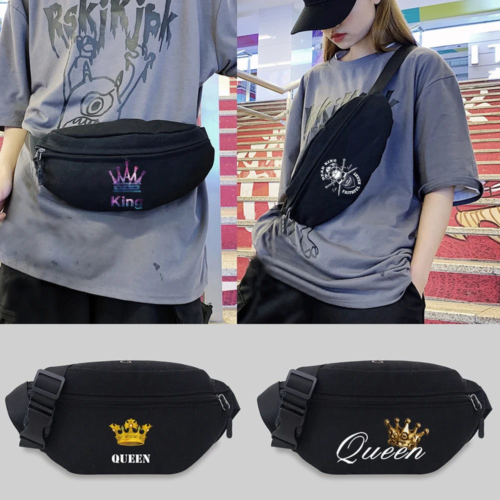 King&Queen Pattern Crossbody Messenger Bag Waist Storage