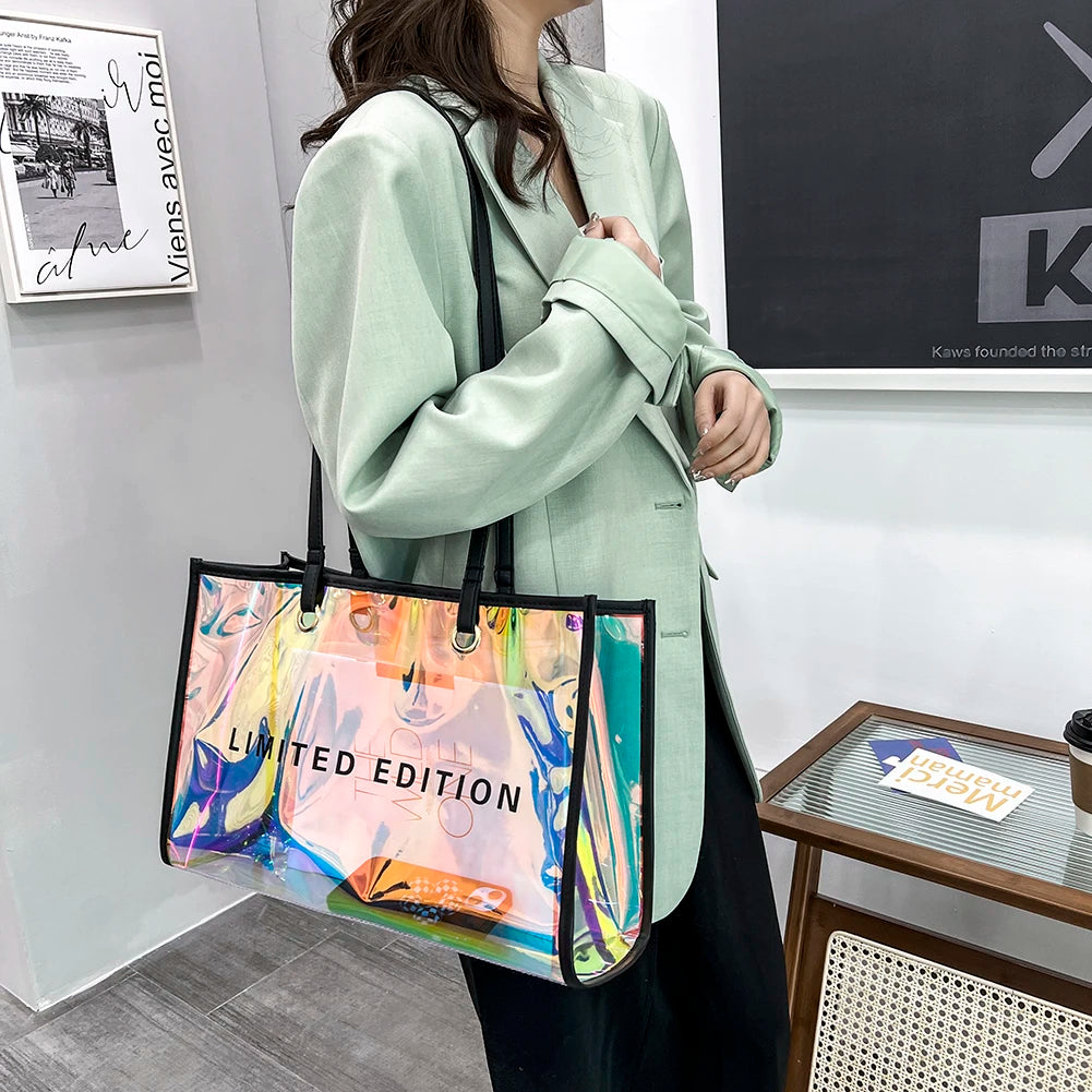 Women Clear Tote PVC Laser Waterproof Transparent Handbag